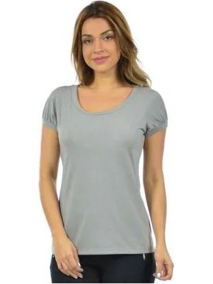 Blusa Feminina de Malha Fria Decote Redondo Manga Curta — Cinza