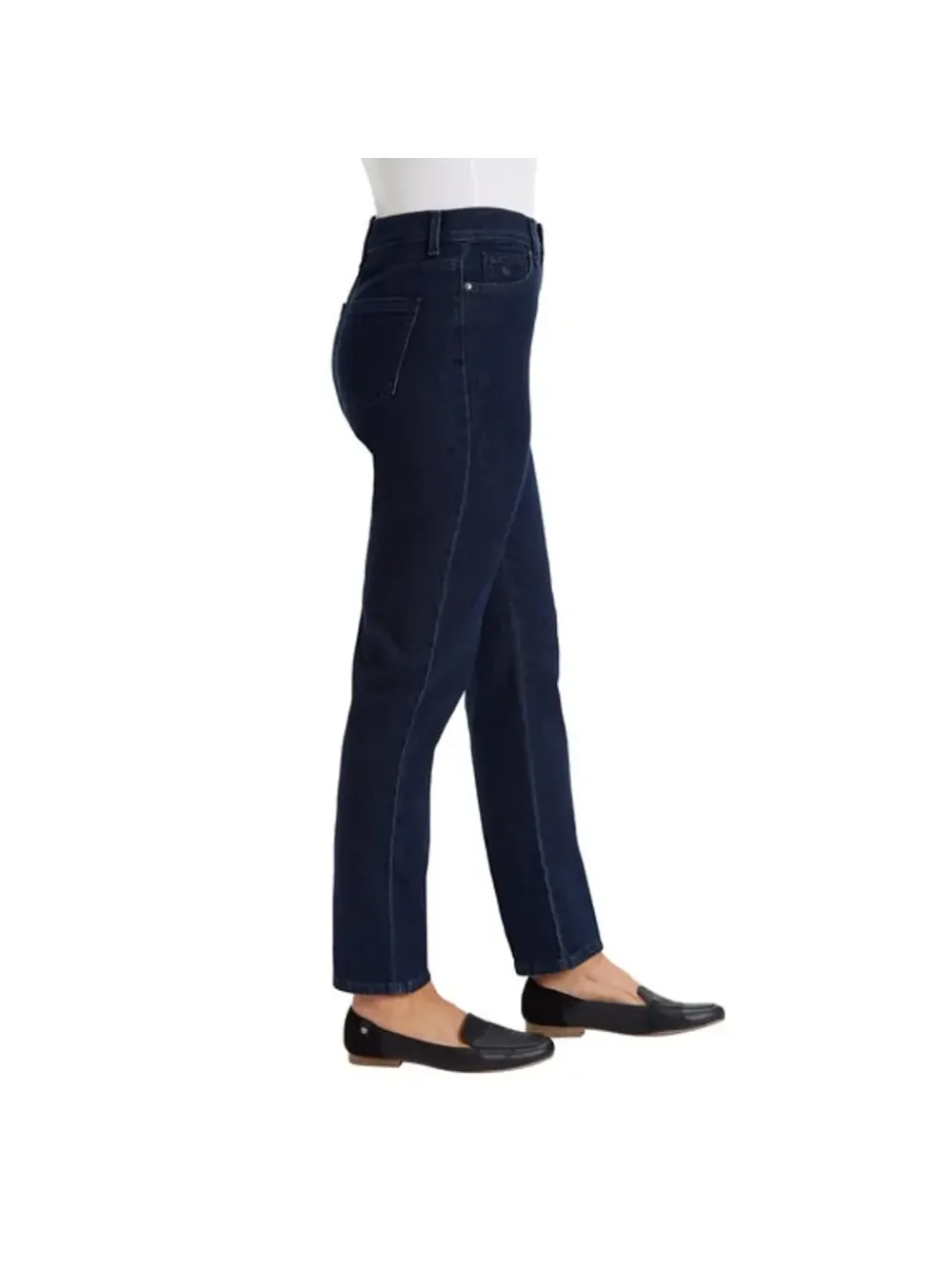 Calça Jeans Feminina Reta Cintura Alta Lavagem Escura — Azul Escuro