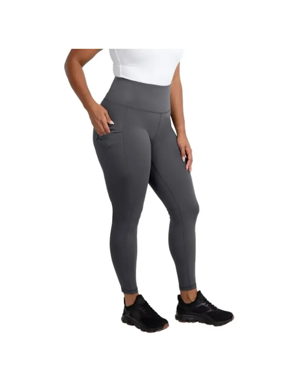 Calça Legging Feminina Esportiva Cintura Alta com Bolso Lateral — Cinza Chumbo