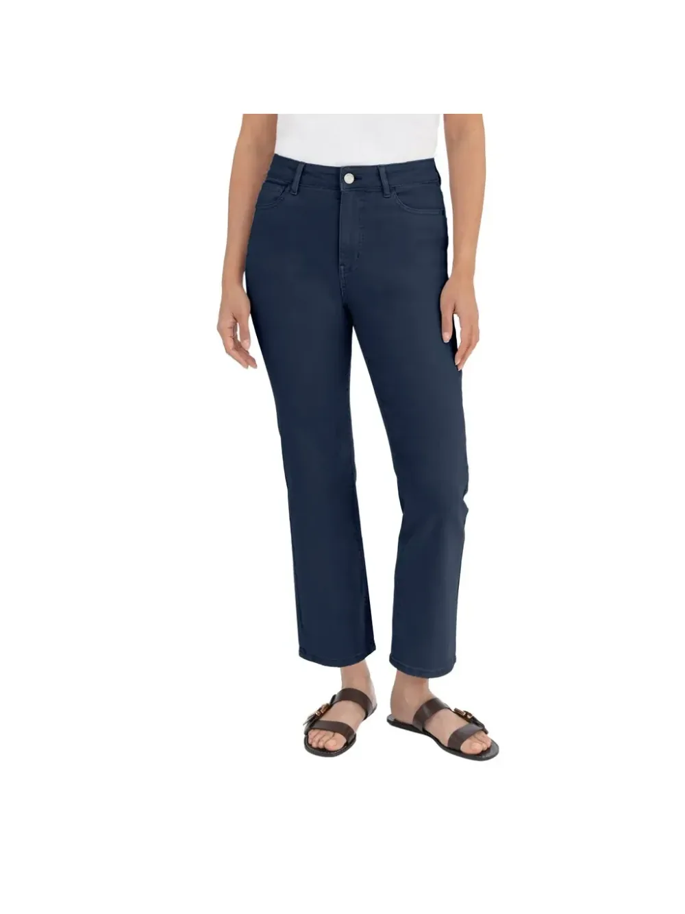 Calça Feminina Reta Cropped Cintura Alta em Sarja — Azul Marinho