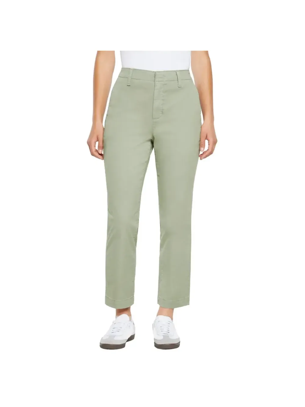 Calça Feminina Reta Cintura Alta em Sarja com Bolsos — Verde Sálvia