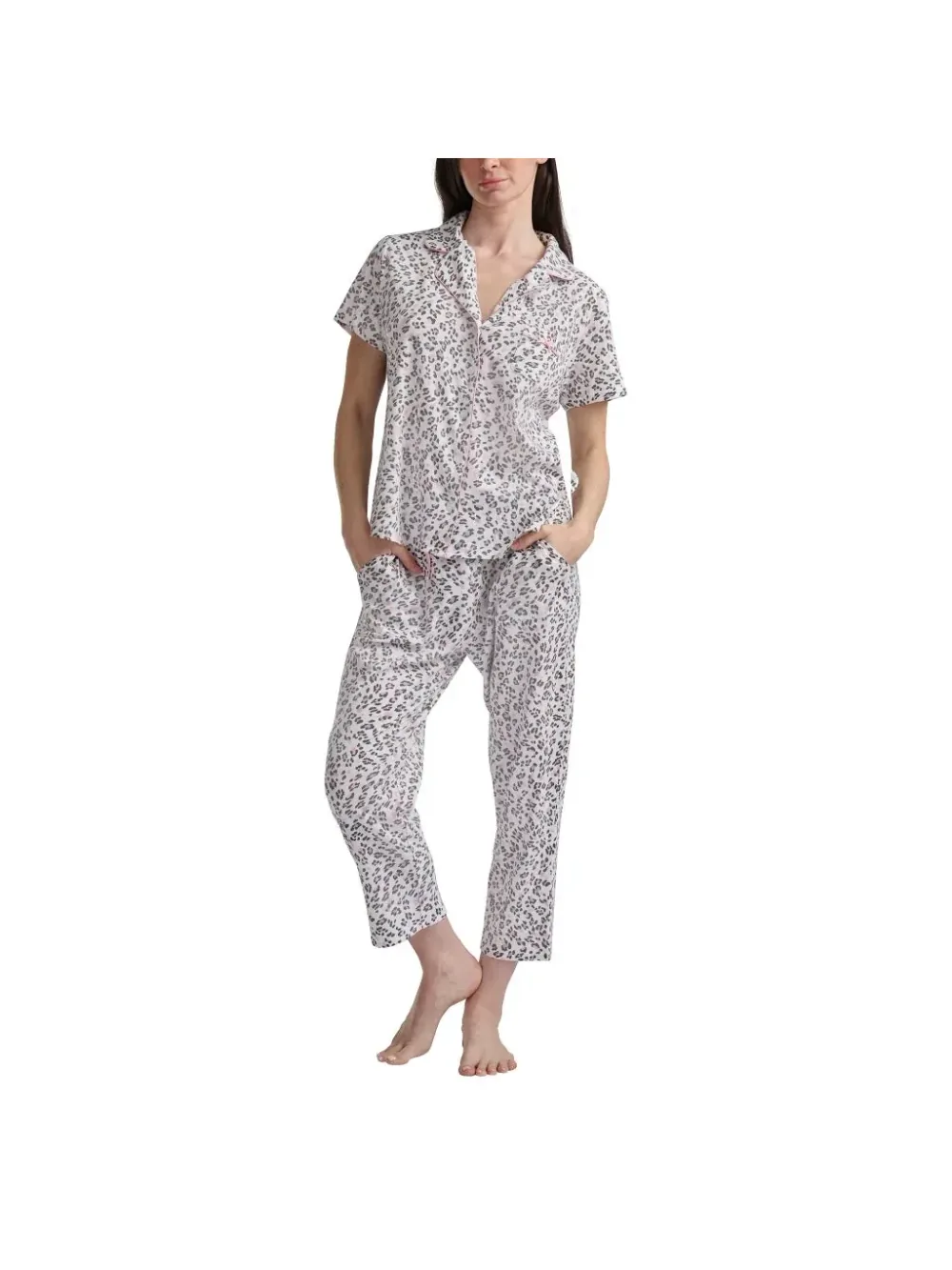 Pijama Feminino Manga Curta com Calça Comprida Estampado — Off White